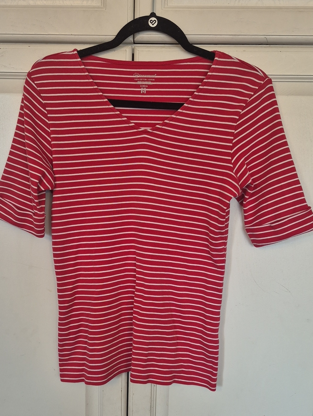 Women's Red & White Striped V-Neck Top 100% Cotton Canada